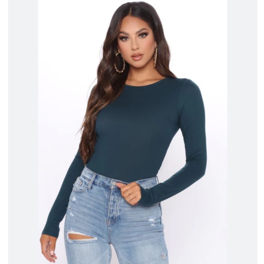 Fashion nova Krystal crew neck long sleeve bodysuit teal new M